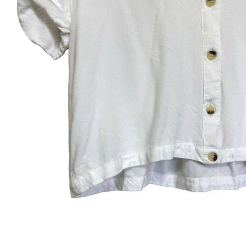 Sim & Sam  Cropped Button Up Blouse Womens XL White Rayon Minimalist Neutral Boho