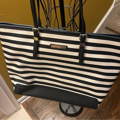 Tommy Hilfiger  navy striped oversized classic preppy carry-all tote bag