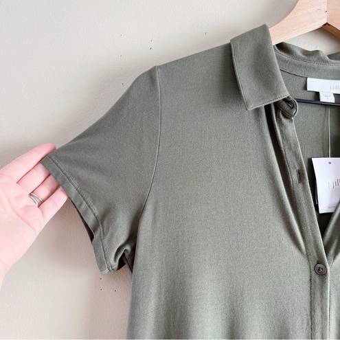 J.Jill NWT  Button Front Shirt Pima Cotton Dress with Pockets in Kale Green, S