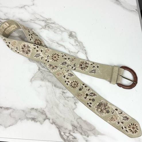 J.Jill  Suede Embroidered Taupe Bohemian Leather Belt Size Small