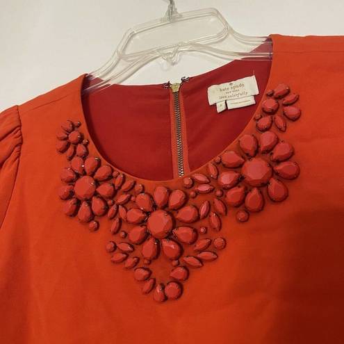 Kate Spade  New York Orange red Jeweled collar short sleeve blouse size 4