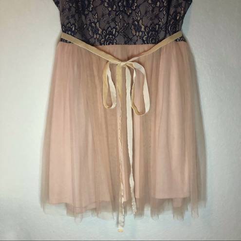 The Moon  Dress Lace & Tulle Blue & Pink Dress w/ Velvety Tie Belt Sz 3X EUC Ethreal