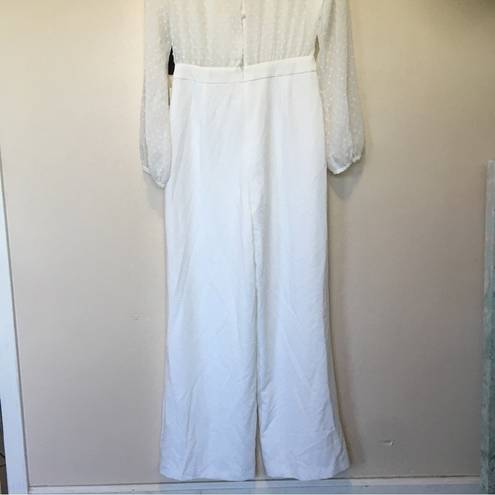 Lulus Lulu’s jumpsuit Clareese White Swiss dot ruffled long sleeve jumpsuit Medium NWT