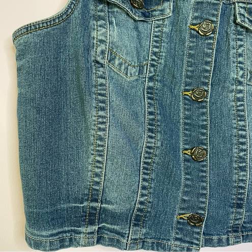 Cato Vintage  Denim Vest Medium Wash Sleeveless Cropped Button Front Collar XL