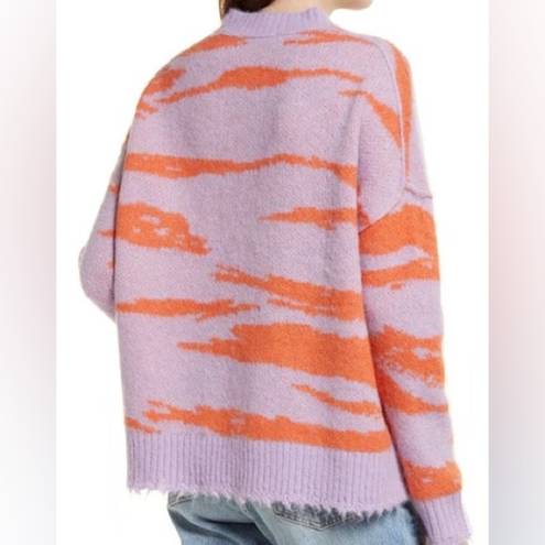 All Saints Tiga Abstract Stripe V-Neck Sweater in Lilac/Orange