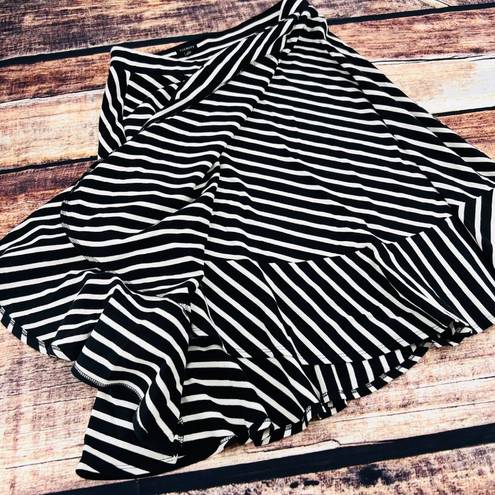 Talbots  Ruffle Knee Length Midi Wrap Skirt Black White Striped Small Stretch