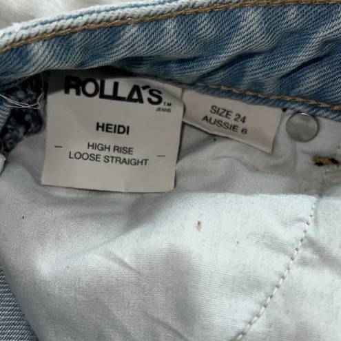 Rolla's  Heidi High Rise Loose Straight Jeans in Holiday Blue Busted Knee Size 24