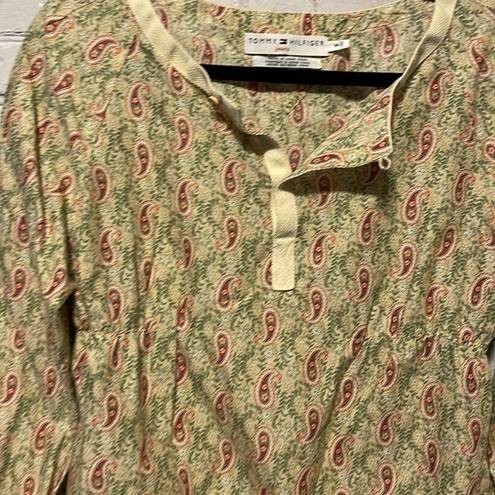 Tommy Hilfiger  Paisley Shirt Size Medium Green Red Cottagecore Beach