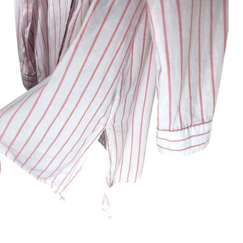 Zac and Rachel  Striped Collared Button Up Roll Tab Sleeves Top in Pink/White