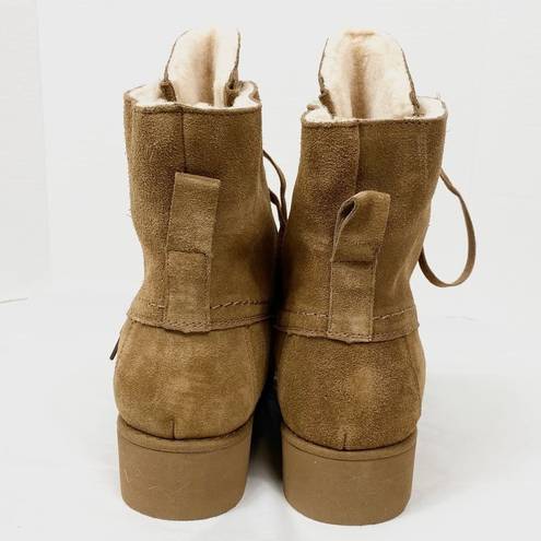 BEARPAW NWOB  Krista Tan Suede Sheepskin Heeled Ankle Boots