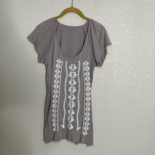 Garnet Hill  Gray  Embroidered blouse XS