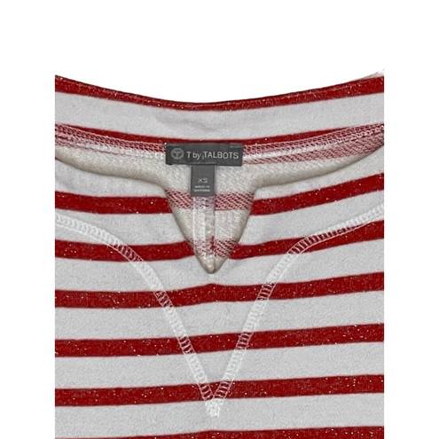 Talbots T by  Women T-Shirt Dress Stripe Shortsleeve Metallic French Terry Red XS