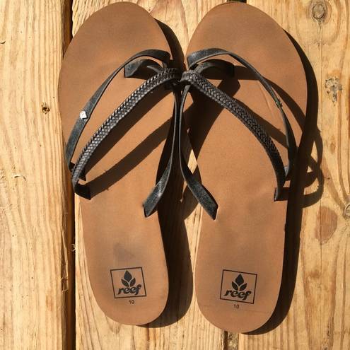 REEF  Flat Strappy Beach Sandals Slides Toe Black