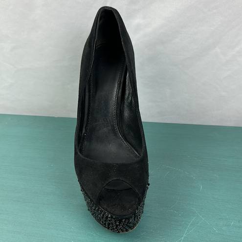 Brian Atwood B  black suede pumps heels crystals size 7.5