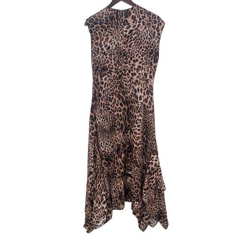 All Saints Gianna Kiku Leopard Animal Print Asymmetric Midi Dress Size 0 New