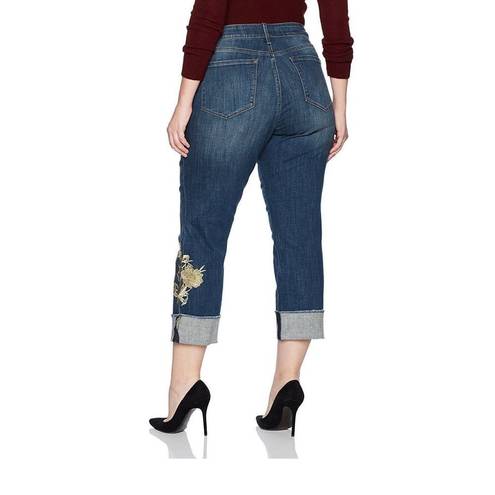 NYDJ NWT  Marilyn Straight Ankle Cuffed Jeans /Gold Appliqué Blue Size 18W