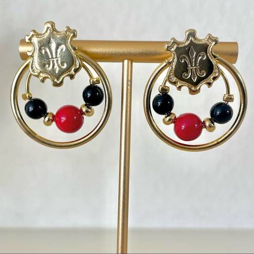 Black Bead Gold tone red and  post earrings