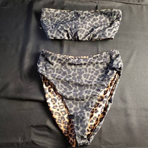 Good American Good‎ American Better Band Reversible Leopard Bandeau Bikini Set Women’s XS