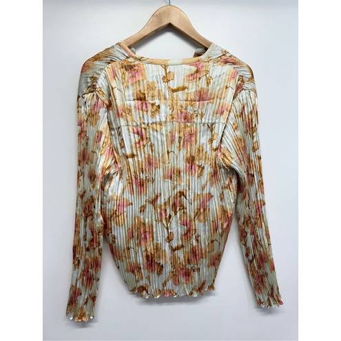 Vince  Blouse Size Medium Flora Crushed Long Sleeve Textured Satin Shirt V Neck