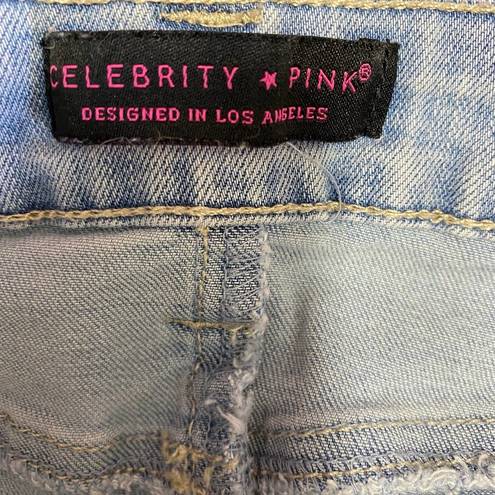 Celebrity Pink  Light Wash Blue Denim Raw Hem Mini Skirt Women's Size 1/25