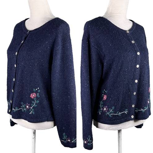 Northern Reflections  Sweater Cardigan Large Navy Pink Floral L