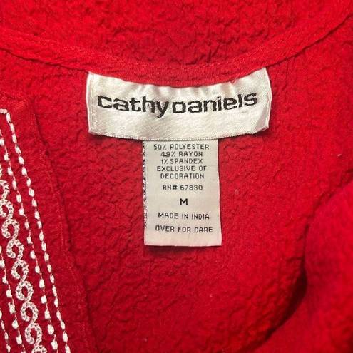 Cathy Daniels  EUC Red Embroidered V Neck Short Sleeve Shirt Sz M