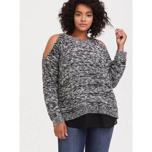 Torrid  Womens Sweater Sz 4 4X 26 Black White Marled Pullover Chiffon Underlay