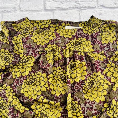 The Loft Ann‎ Taylor Sheer Blouse Top Women's XXS Green Purple Floral Leopard Print