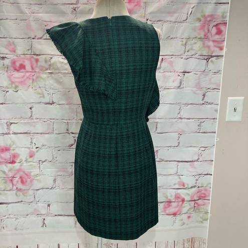 Chelsea28  green black plaid ruffled sheath dress size 8