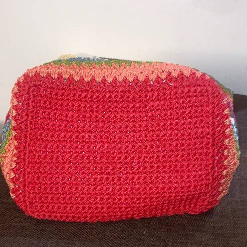 The Sak  Off White, Green, Pink, Red, & Blue Striped Crocheted Shoulder Bag Purse