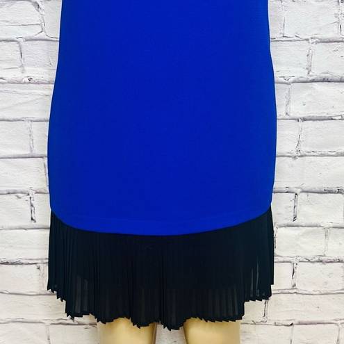 Badgley Mischka  Belle Womens Blue Colorblock Pleated Shift Dress Size 6