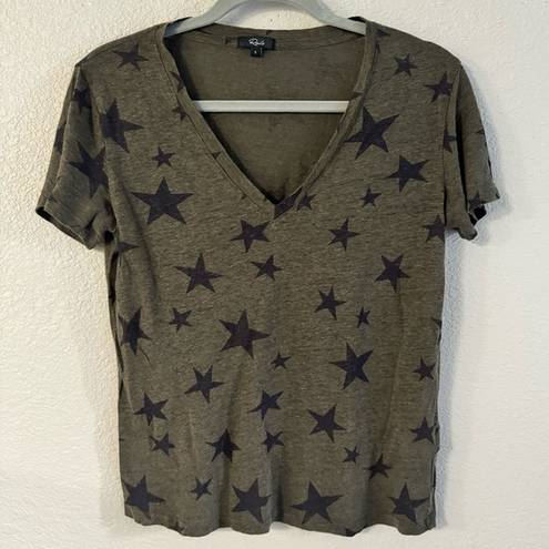 Rails  Cara Sage With Black Stars V Neck T Shirt Linen Lyocell Blend Green small