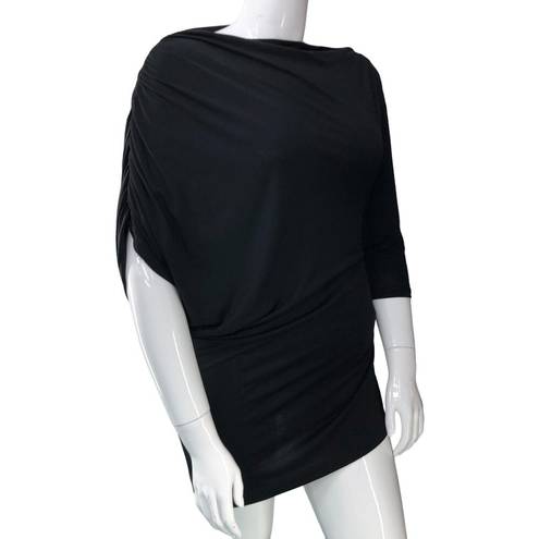 Natori  Womens Size L Tunic Asymmetrical Sleeve Ruched Boat Neck Top Black