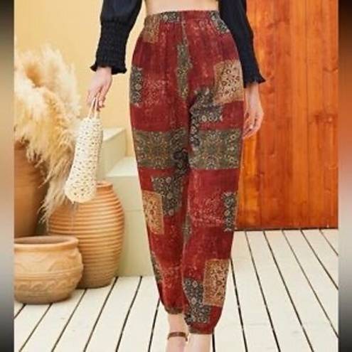 SheIn 5/$35   Womens Pants Sz M Boho Jogger Style Rust Gold Olive Multi