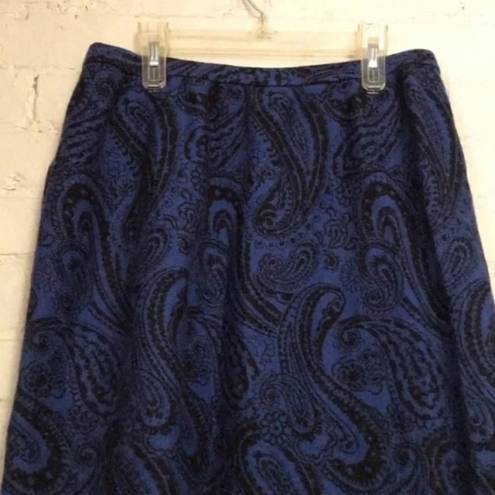 Vintage Bleyle 12 Thick Knit Blue Black Pink Paisely Midi Straight Pencil Skirt