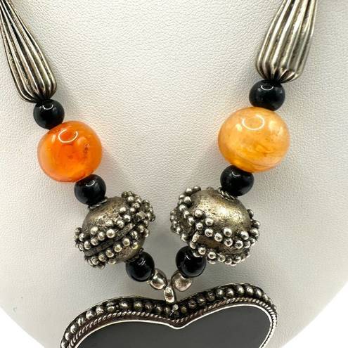 Onyx Tribal bone beaded carnelian and  heart pendant necklace