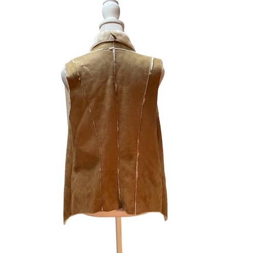 INC International Concepts Tan Faux Suede with Faux Fur Open Front Vest Size M