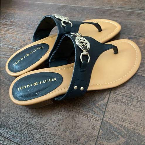 Tommy Hilfiger Sandals Black & Gold Size 8 1/2