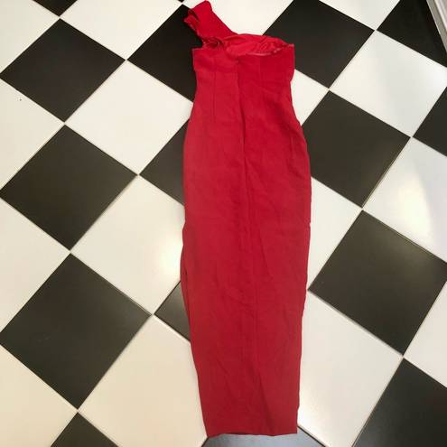 Keepsake Shooting Star One Shoulder Long Gown Bright Red Dress Side Slit Maxi XS