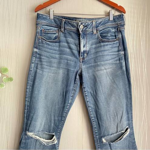 American Eagle Kick Boot Stretch Denim Jeans Distressed Knee Womens 14 Short