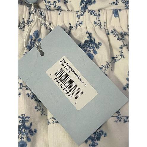 Hill House  Home The Aurora Organic Cotton Sleep Dress in Blue Trellis Large NWT