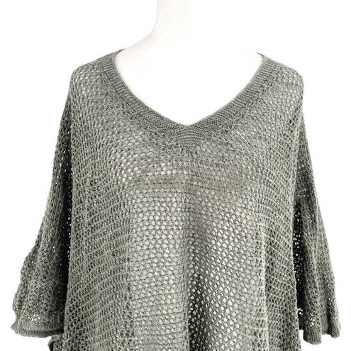 J.Jill  Linen Blend Relaxed Knit Poncho Crochet Sweater Olive Green One Size