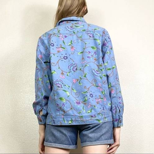 Vintage Blue  Floral Button Up Jean Shacket Jacket