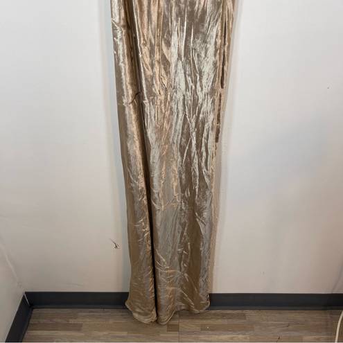 Michelle Mason NWT  Silk Maxi Dress With Back Cowl Velvet Neutral Tan Size 0
