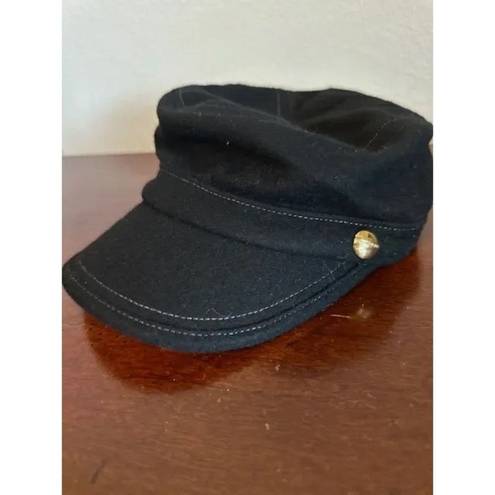 Juicy Couture  Military Cadet Newsboy Hat Cap Black Wool Gold Button y2k