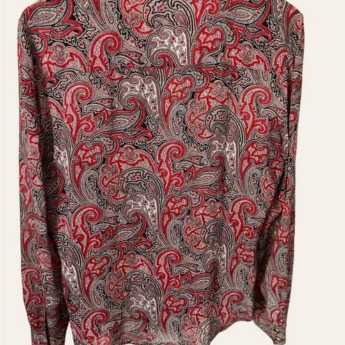 St. John  Collection Red Paisley Silk Blouse Size 10