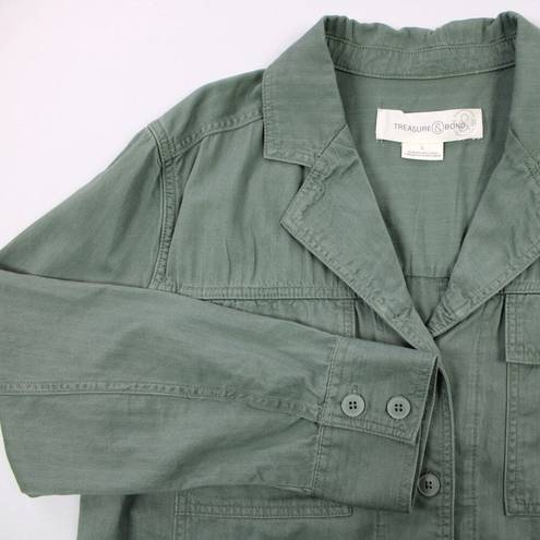 Treasure & Bond  Womens L Button Down Shirt Shacket Olive Military Green Urban