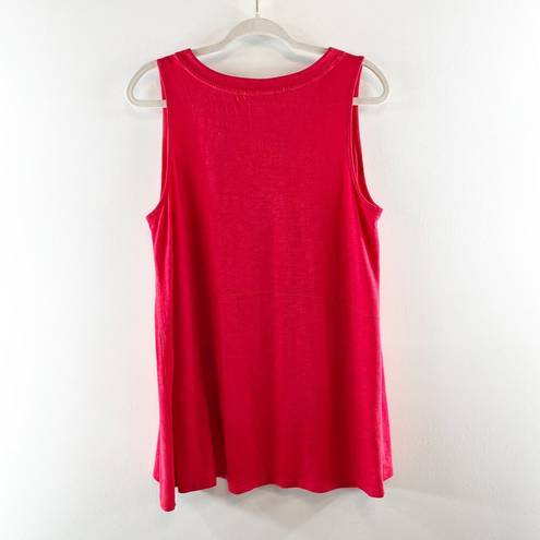 J.Jill  V Neck Sleeveless Cotton Blend Button Front Tank Top Red Large Petite