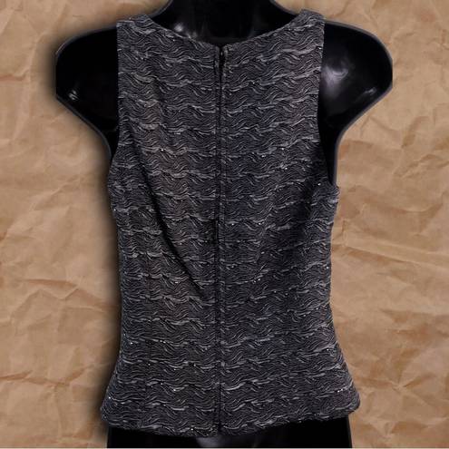 Carmen Marc Valvo Vintage  Black Gray Beaded Sleeveless Knit Top