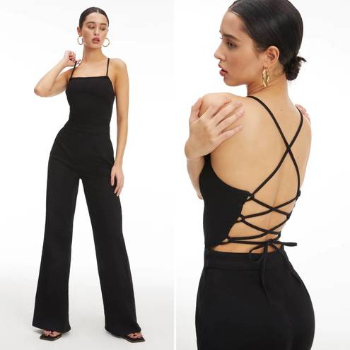 Good American NWT  Vacay Palazzo Strappy Open Back Jumpsuit Black 6/3XL